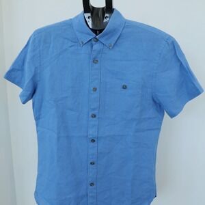 Todd Snyder Button Down Shirt Men's Small S Blue 100% Linen Short Sleeve Casual